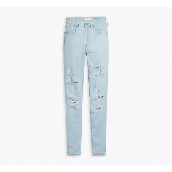 NEW LEVIS Womens 721 High Rise Skinny Jeans Light Wash Distressed Stretch 4 - Picture 5 of 7